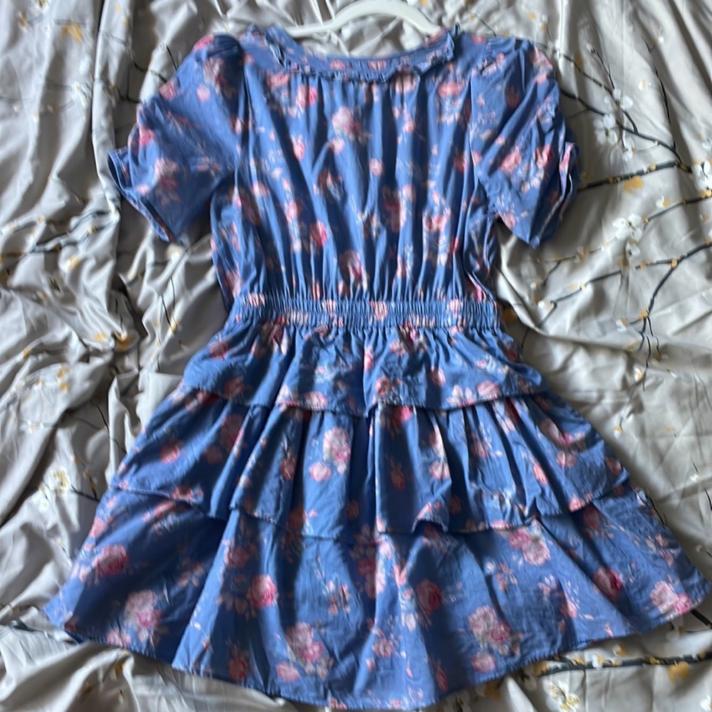 Loveshackfancy Roth Floral Tiered Ruffle Cotton Dress In Faded Denim - Picture 14 of 17